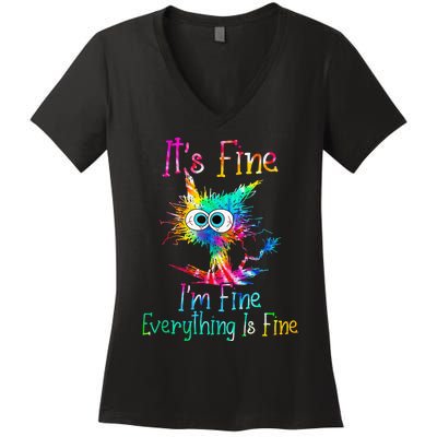 Its Fine Im Fine Everythings Fine Funny Cat Tie Dye Women's V-Neck T-Shirt