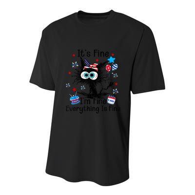 ItS Fine IM Fine Everything Is Fine Black Cat 4th Of July Gift Youth Performance Sprint T-Shirt