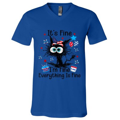ItS Fine IM Fine Everything Is Fine Black Cat 4th Of July Gift V-Neck T-Shirt