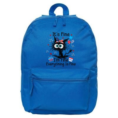 ItS Fine IM Fine Everything Is Fine Black Cat 4th Of July Gift 16 in Basic Backpack