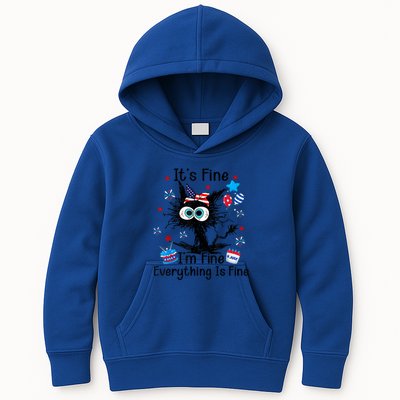 ItS Fine IM Fine Everything Is Fine Black Cat 4th Of July Gift Kids Hoodie