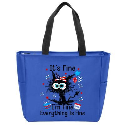 ItS Fine IM Fine Everything Is Fine Black Cat 4th Of July Gift Zip Tote Bag