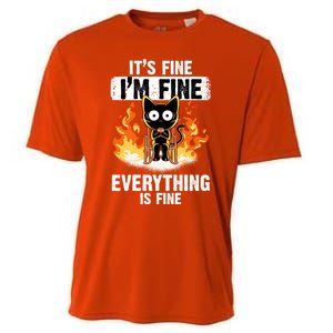 ItS Fine IM Fine Everything Is Fine Black Cat Funny Cat Cool Gift Cooling Performance Crew T-Shirt