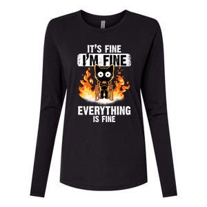 ItS Fine IM Fine Everything Is Fine Black Cat Funny Cat Cool Gift Womens Cotton Relaxed Long Sleeve T-Shirt