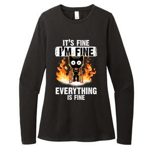 ItS Fine IM Fine Everything Is Fine Black Cat Funny Cat Cool Gift Womens CVC Long Sleeve Shirt