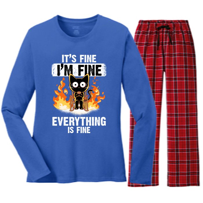 ItS Fine IM Fine Everything Is Fine Black Cat Funny Cat Cool Gift Women's Long Sleeve Flannel Pajama Set 