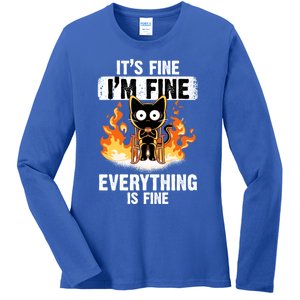 ItS Fine IM Fine Everything Is Fine Black Cat Funny Cat Cool Gift Ladies Long Sleeve Shirt