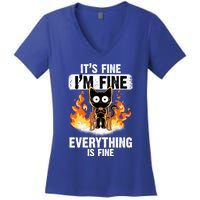 ItS Fine IM Fine Everything Is Fine Black Cat Funny Cat Cool Gift Women's V-Neck T-Shirt