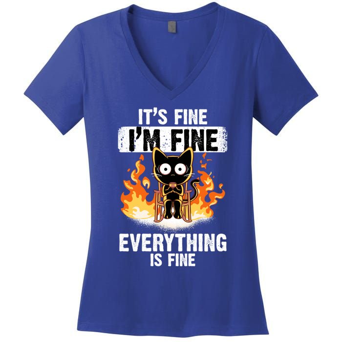 ItS Fine IM Fine Everything Is Fine Black Cat Funny Cat Cool Gift Women's V-Neck T-Shirt