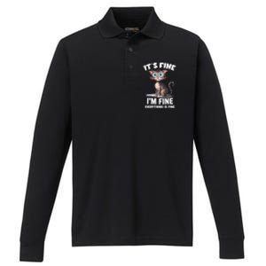 ItS Fine IM Fine Everything Is Fine Funny Cat Meaningful Gift Performance Long Sleeve Polo