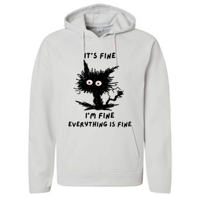 Its Fine IM Fine Funny Coffee Cute Sarcastic Black Cat Performance Fleece Hoodie