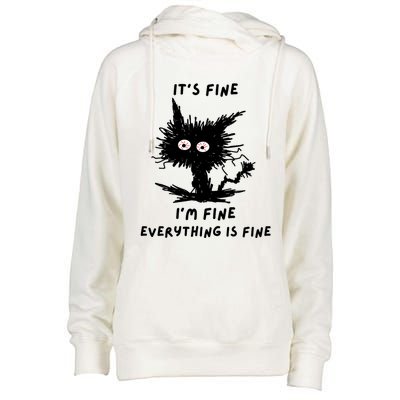 Its Fine IM Fine Funny Coffee Cute Sarcastic Black Cat Womens Funnel Neck Pullover Hood