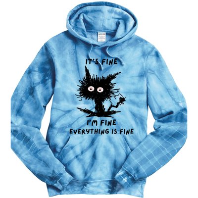 Its Fine IM Fine Funny Coffee Cute Sarcastic Black Cat Tie Dye Hoodie