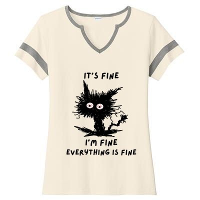 Its Fine IM Fine Funny Coffee Cute Sarcastic Black Cat Ladies Halftime Notch Neck Tee