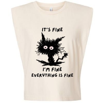 Its Fine IM Fine Funny Coffee Cute Sarcastic Black Cat Garment-Dyed Women's Muscle Tee