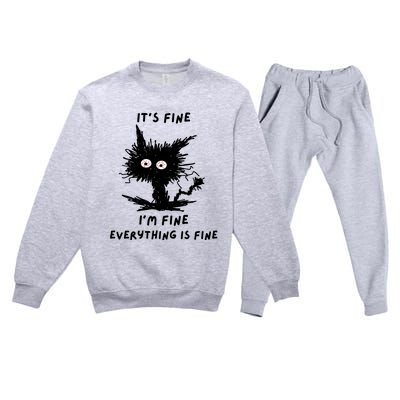 Its Fine IM Fine Funny Coffee Cute Sarcastic Black Cat Premium Crewneck Sweatsuit Set