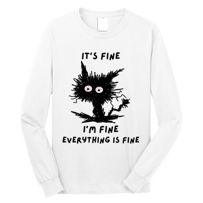 Its Fine IM Fine Funny Coffee Cute Sarcastic Black Cat Long Sleeve Shirt