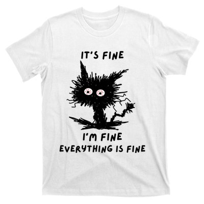 Its Fine IM Fine Funny Coffee Cute Sarcastic Black Cat T-Shirt