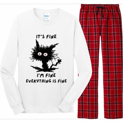 Its Fine IM Fine Funny Coffee Cute Sarcastic Black Cat Long Sleeve Pajama Set