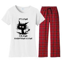 Its Fine IM Fine Funny Coffee Cute Sarcastic Black Cat Women's Flannel Pajama Set