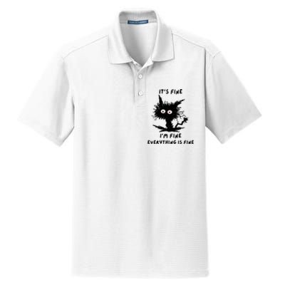 Its Fine IM Fine Funny Coffee Cute Sarcastic Black Cat Dry Zone Grid Polo