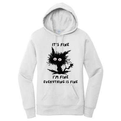 Its Fine IM Fine Funny Coffee Cute Sarcastic Black Cat Women's Pullover Hoodie