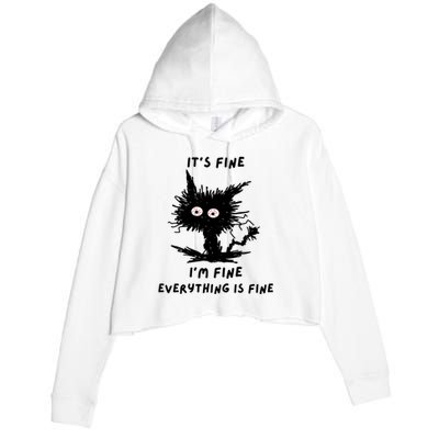 Its Fine IM Fine Funny Coffee Cute Sarcastic Black Cat Crop Fleece Hoodie