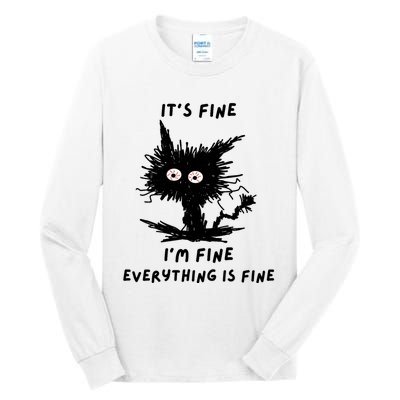 Its Fine IM Fine Funny Coffee Cute Sarcastic Black Cat Tall Long Sleeve T-Shirt