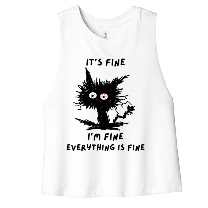 Its Fine IM Fine Funny Coffee Cute Sarcastic Black Cat Women's Racerback Cropped Tank