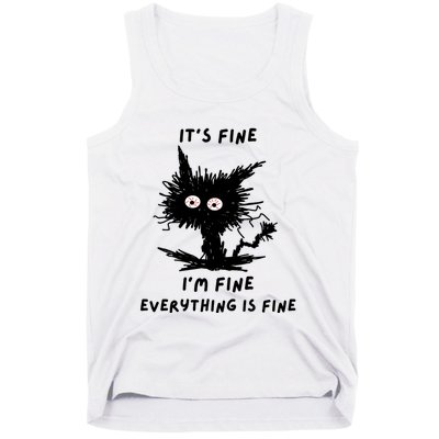 Its Fine IM Fine Funny Coffee Cute Sarcastic Black Cat Tank Top