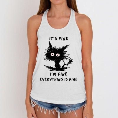 Its Fine IM Fine Funny Coffee Cute Sarcastic Black Cat Women's Knotted Racerback Tank