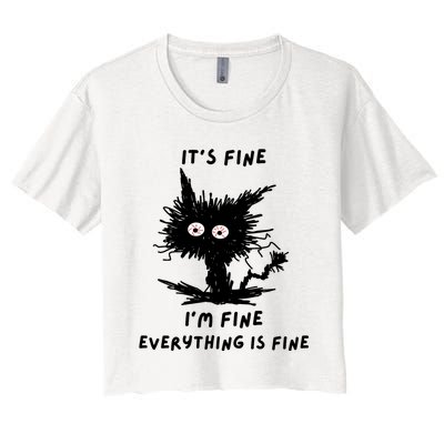 Its Fine IM Fine Funny Coffee Cute Sarcastic Black Cat Women's Crop Top Tee