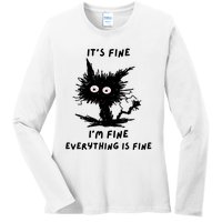 Its Fine IM Fine Funny Coffee Cute Sarcastic Black Cat Ladies Long Sleeve Shirt