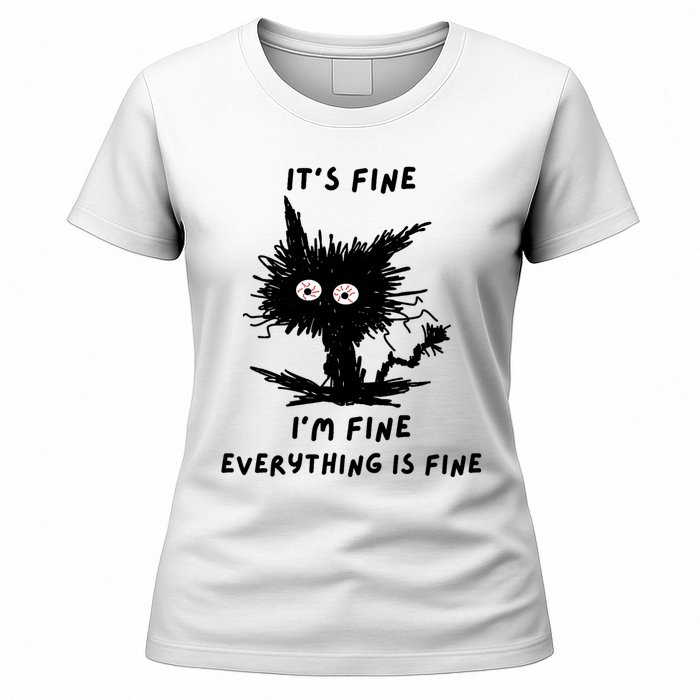 Its Fine IM Fine Funny Coffee Cute Sarcastic Black Cat Women's T-Shirt