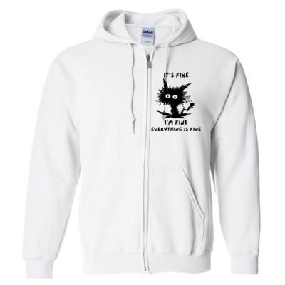 Its Fine IM Fine Funny Coffee Cute Sarcastic Black Cat Full Zip Hoodie