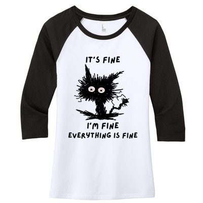 Its Fine IM Fine Funny Coffee Cute Sarcastic Black Cat Women's Tri-Blend 3/4-Sleeve Raglan Shirt