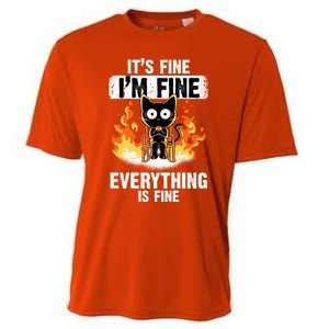 ItS Fine IM Fine Everything Is Fine Black Cat Funny Cat Great Gift Cooling Performance Crew T-Shirt