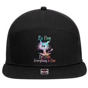 ItS Fine IM Fine Everything Is Fine Meaningful Gift Tie Dye Cat Gift 7 Panel Mesh Trucker Snapback Hat