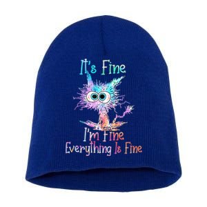 ItS Fine IM Fine Everything Is Fine Meaningful Gift Tie Dye Cat Gift Short Acrylic Beanie