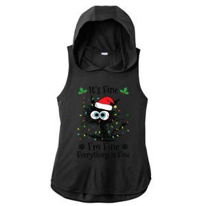 Its Fine Im Fine Everything Is Fine Cat Christmas Lights Ladies PosiCharge Tri-Blend Wicking Draft Hoodie Tank