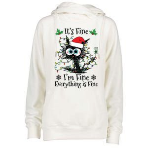 Its Fine Im Fine Everything Is Fine Cat Christmas Lights Womens Funnel Neck Pullover Hood