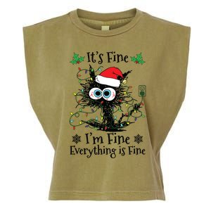 Its Fine Im Fine Everything Is Fine Cat Christmas Lights Garment-Dyed Women's Muscle Tee