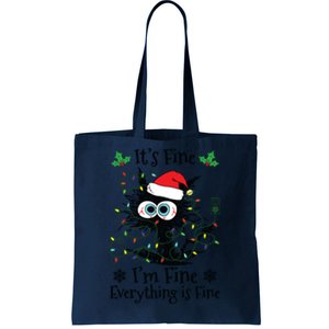 Its Fine Im Fine Everything Is Fine Cat Christmas Lights Tote Bag