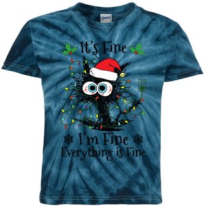 Its Fine Im Fine Everything Is Fine Cat Christmas Lights Kids Tie-Dye T-Shirt