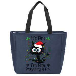 Its Fine Im Fine Everything Is Fine Cat Christmas Lights Zip Tote Bag