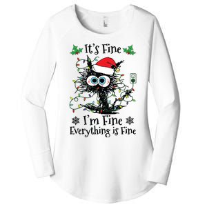 Its Fine Im Fine Everything Is Fine Cat Christmas Lights Women's Perfect Tri Tunic Long Sleeve Shirt