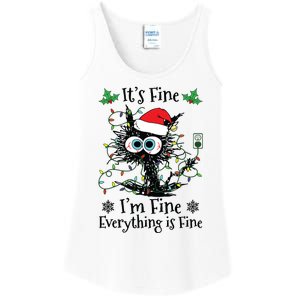 Its Fine Im Fine Everything Is Fine Cat Christmas Lights Ladies Essential Tank