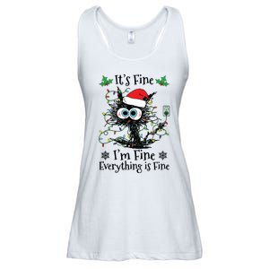 Its Fine Im Fine Everything Is Fine Cat Christmas Lights Ladies Essential Flowy Tank