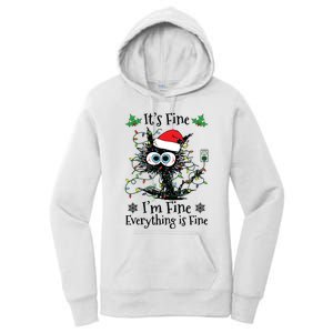 Its Fine Im Fine Everything Is Fine Cat Christmas Lights Women's Pullover Hoodie