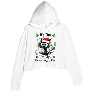 Its Fine Im Fine Everything Is Fine Cat Christmas Lights Crop Fleece Hoodie